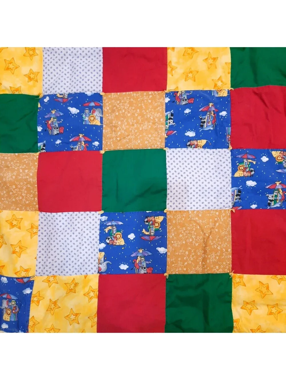 Vintage Noah's Ark baby Quilt Handmade Nursery Bedding Primary colors Patchwork